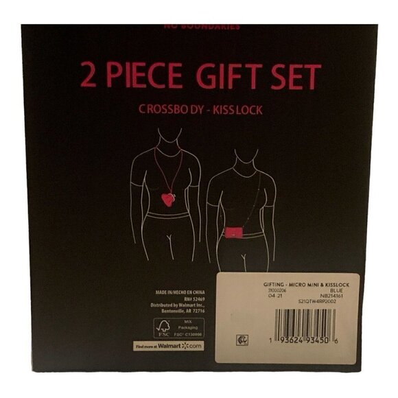 No Boundaries Crossbody Bag Kisslock Purse 2PC Set Blue Gold Silver Hardware - Picture 9 of 11